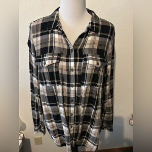 New Directions Plaid Tunic Blouse Shirt Top